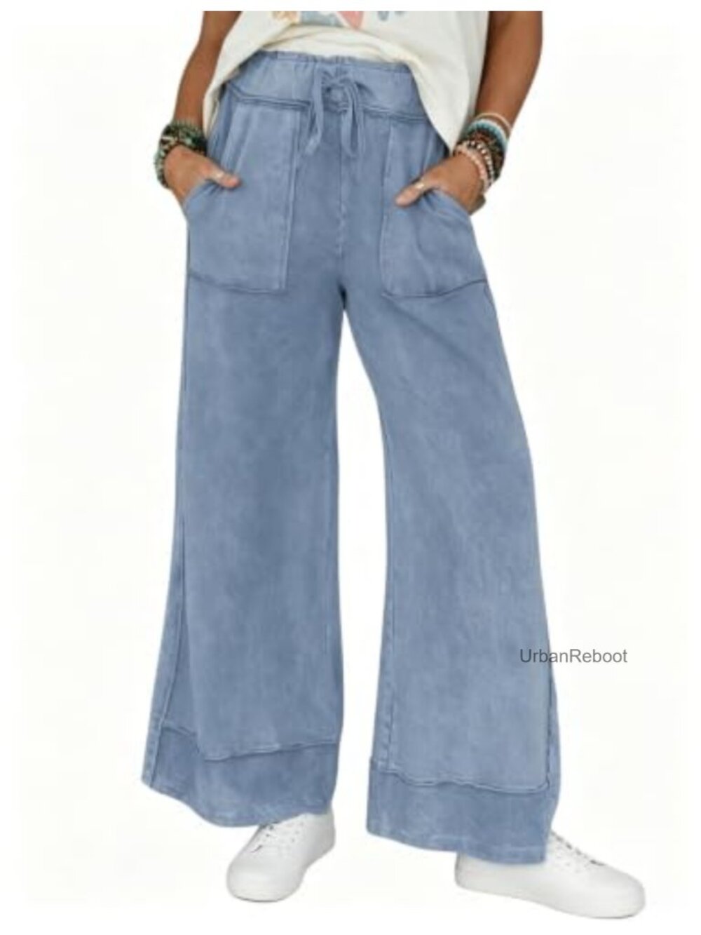High-Rise Wide Leg Sweatpants Cotton Blend Elastic Waist Palazzo Pants with